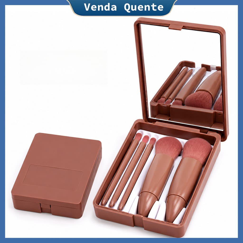 Espelho de Maquiagem Portátil Dobrável Com lupa, pincel de maquiagem incluído, kit de beleza de bolso de 6/12 peças