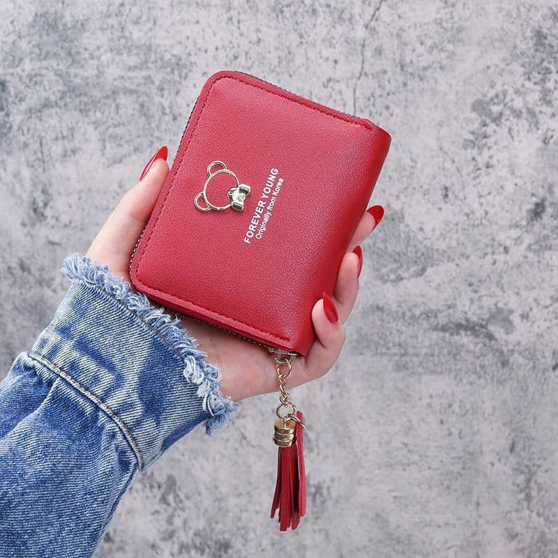 Carteira Curta Feminina para Estudantes, Mini Carteira com Zíper Estilo Coreano, Bolsa de Moedas Feminina com Franjas Fo