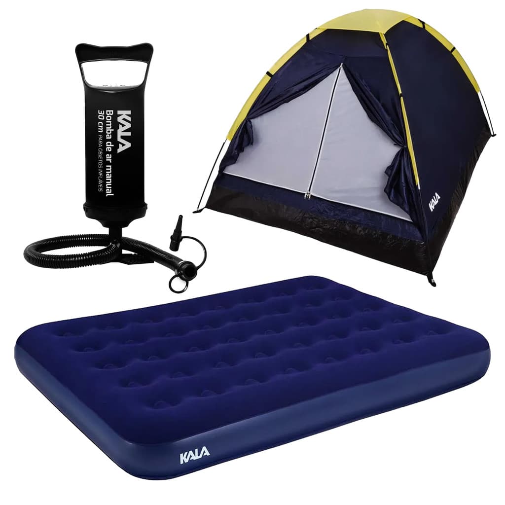 Kit Camping Kala Colchão Inflável Casal e Barraca 4 Pessoas Completo para Acampamento Lazer Outdoor