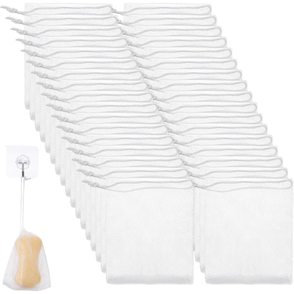 20 Unidades De Saco De Malha Para Proteção De Sabão , Rede De Espuma Chuveiro , Bolsa De Sabonete Esfoliante Com Cordão