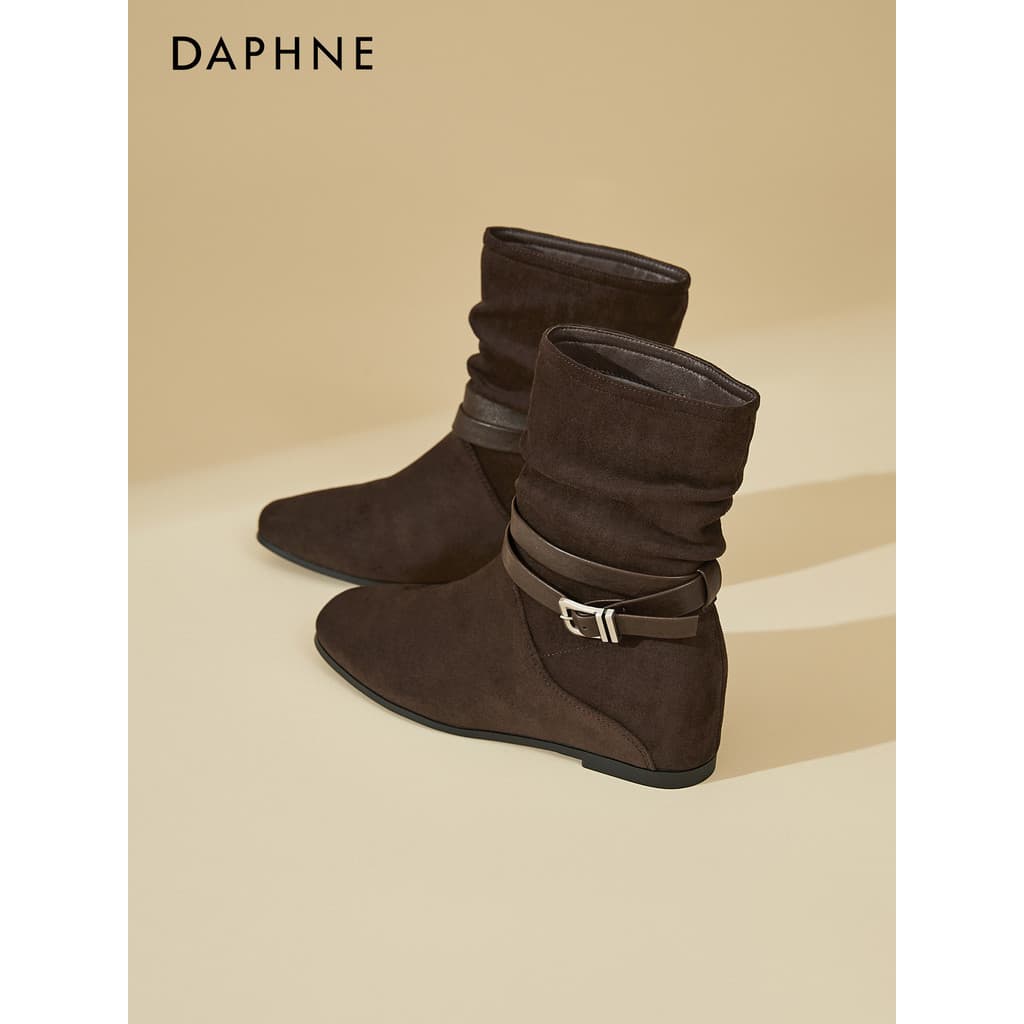 Daphne Retro botas curtas femininas inverno forro de lã 2026 novo estilo botas de pilha de aumento interno botas planas