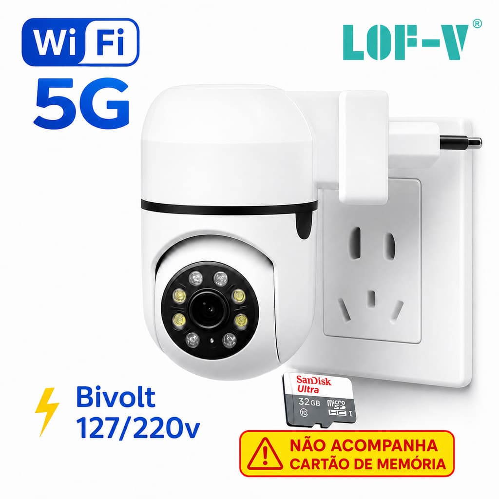 Câmera WiFi 5G LOF V Tomada Yoosee Visão Noturna Áudio Bidirecional Inteligente 1 2 3 Unidades