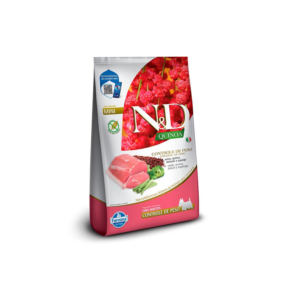 Ração N&D Quinoa Controle de Peso Cães Adultos Suino 800g