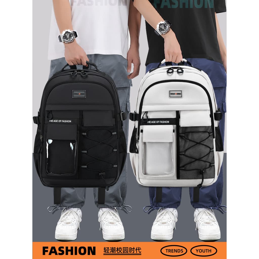 Alunos do ensino médio feminino estudantes do ensino médio mochilas escolares reduzem a carga cume proteção Prim