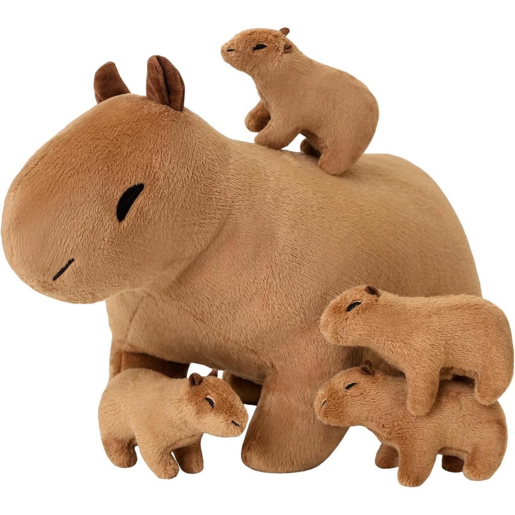 Pelúcia SQEQE Capybara Mommy com 4 Adoráveis Bichinhos de Pelúcia Capybara, Presente de Pelúcia Super Macia para Bebês,