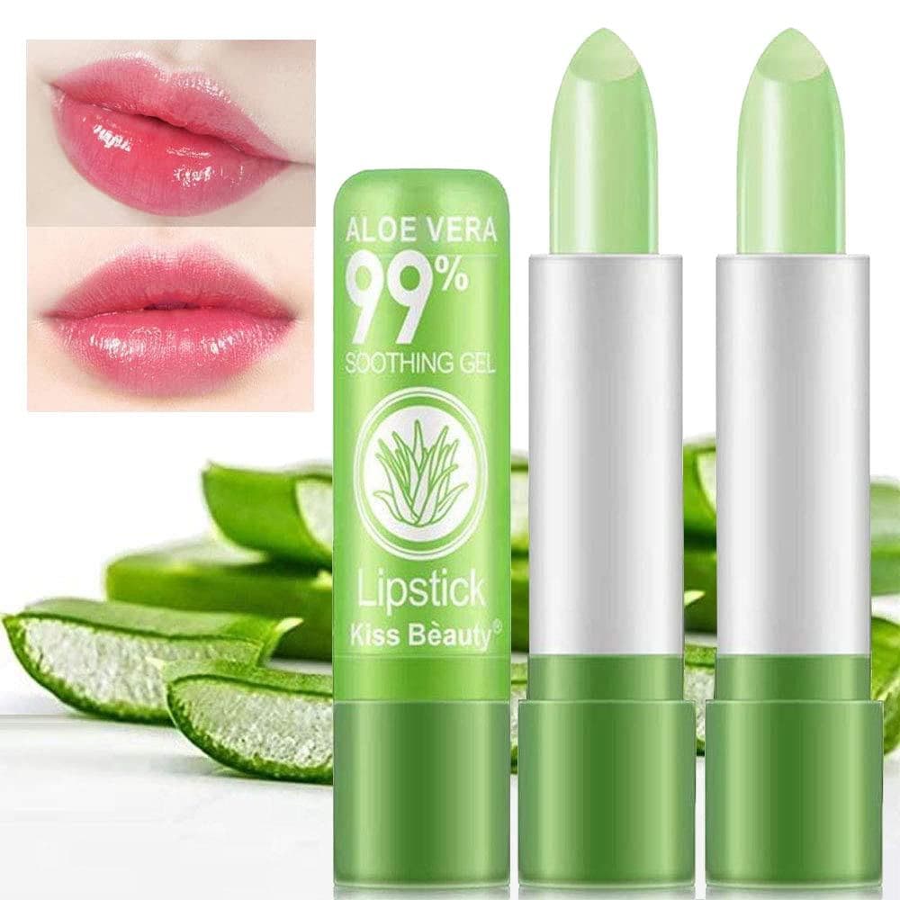 firstfly 2 Pacotes de Batom de Aloe Vera, Bálsamo Labial Nutritivo de Longa Duração, Hidratante Labial, Brilho Labial Má
