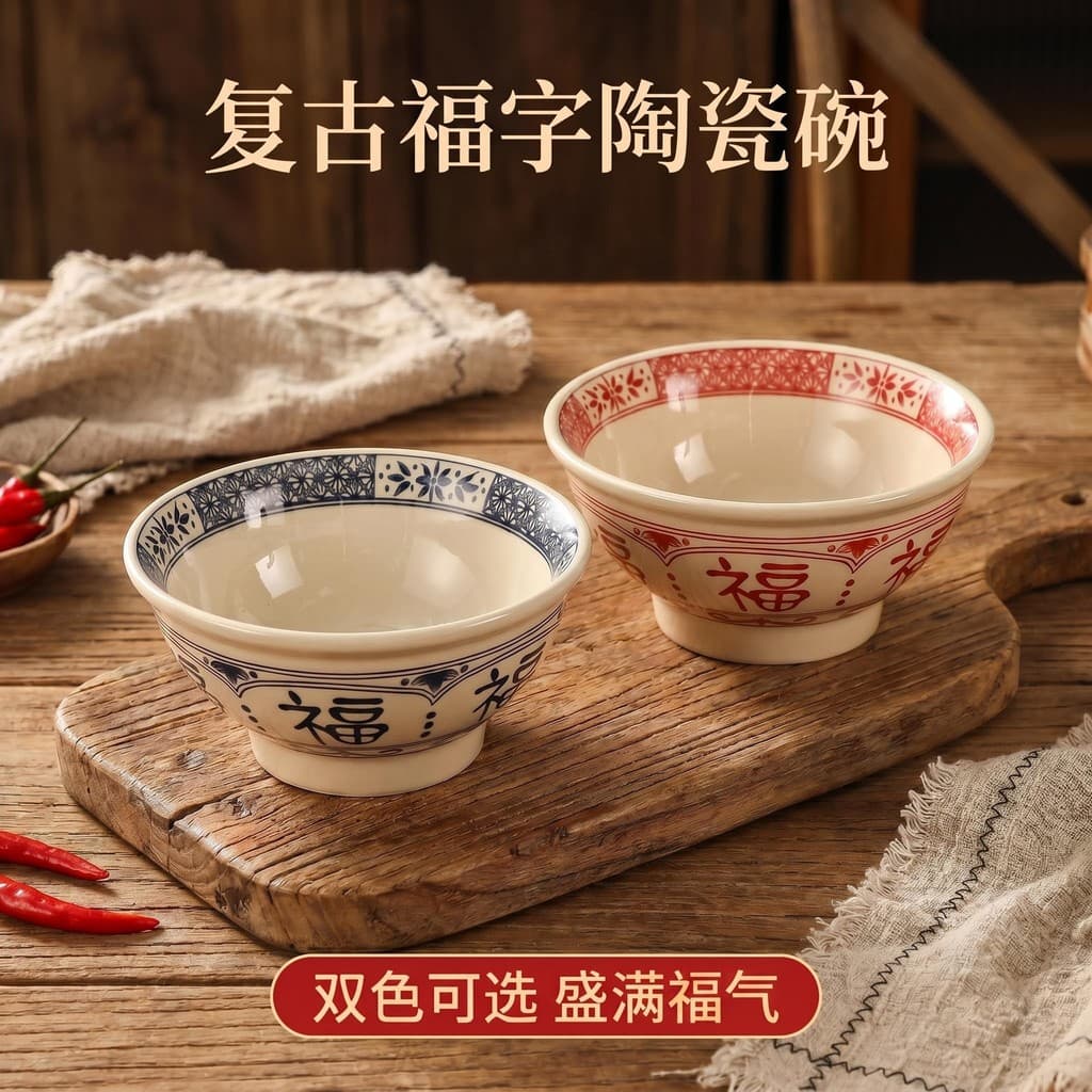 Tigela de macarrão branca azul pintada à mão Tigela de Ramen Underglaze Cor Retro Casa Novo estilo Tigela de macarrão de