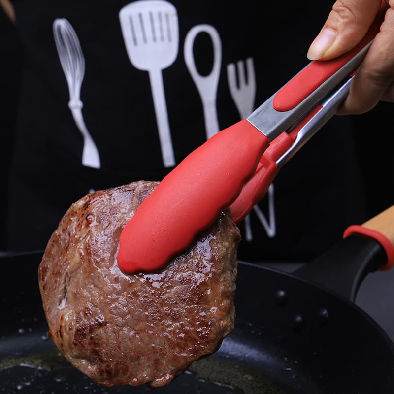 Aço inoxidável Silicone pinças de alimentos pão pastelaria cozimento pinças cozinha resistente a altas temperaturas Anti