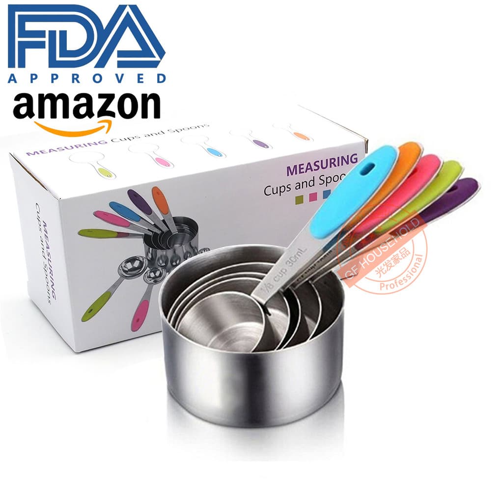 Amazon tamanho grande copo de medição de aço inoxidável conjunto de 5 peças cozinhar tempero colher cozimento escala col