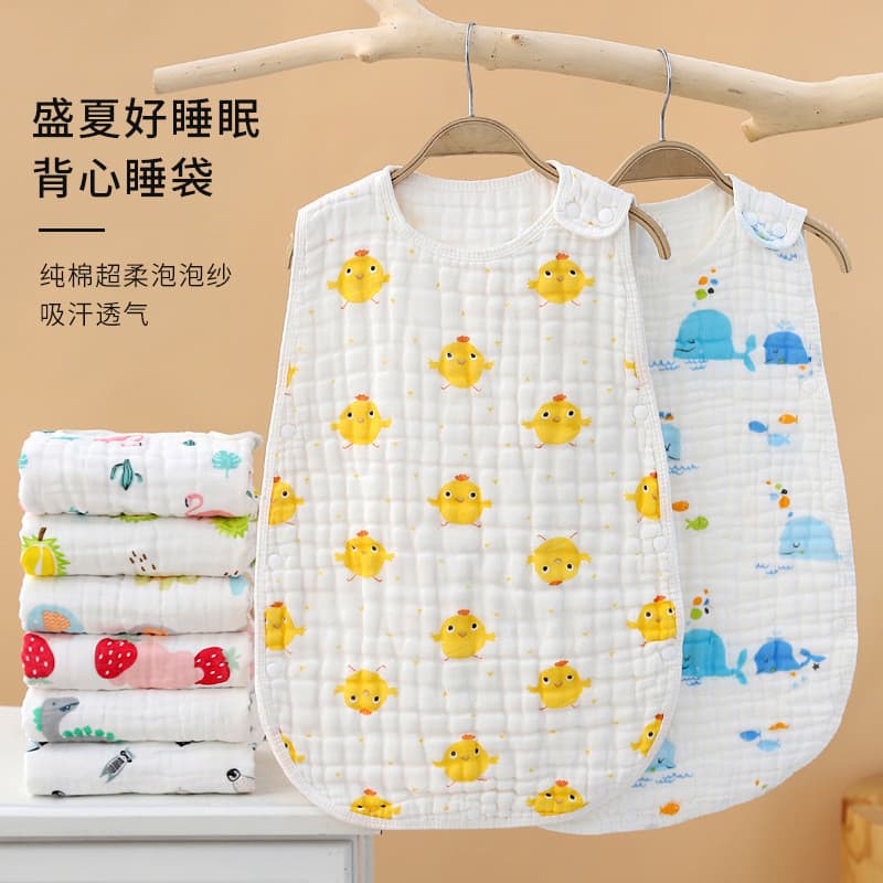 Colete estilo bebê saco de dormir gaze algodão puro sem mangas verão estilo fino ar condicionado quarto bebê crianças do