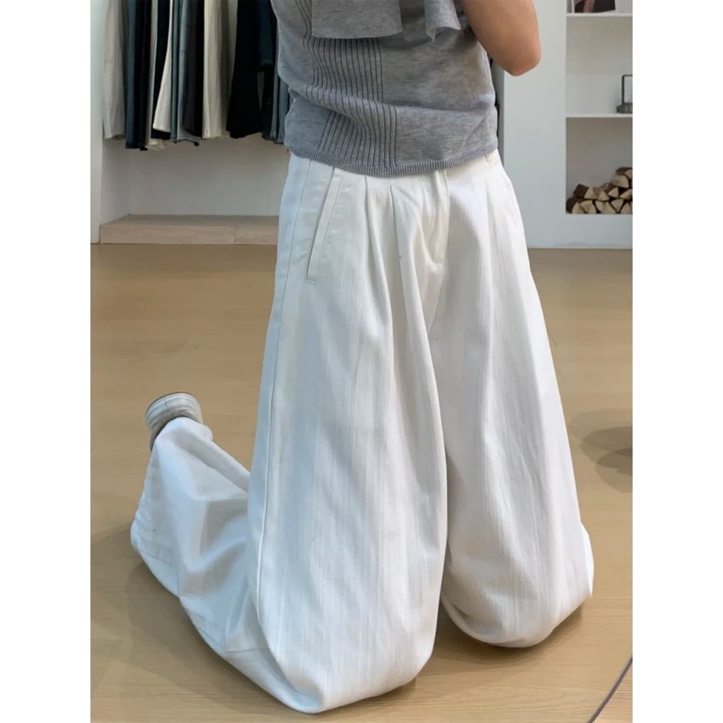 Calças brancas de perna larga femininas 2026 primavera solta estilo preguiçoso cintura alta Plus Size gordura mm mais ma