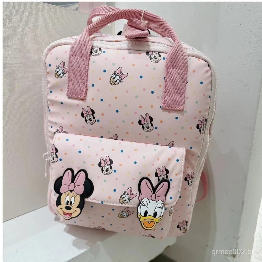 Kids Mochila , Impressão Minnie Mouse Mini Escolar , Sacos De Saída De Desenho Animado Com Zíper Rosa