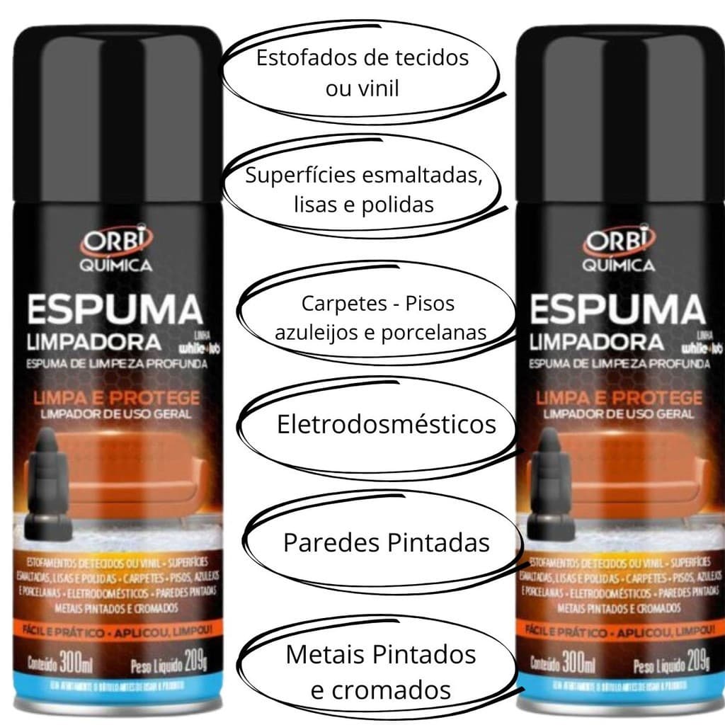 Kit 2 Limpa estofados Espuma Limpadora Limpeza Profunda - Orbi Química