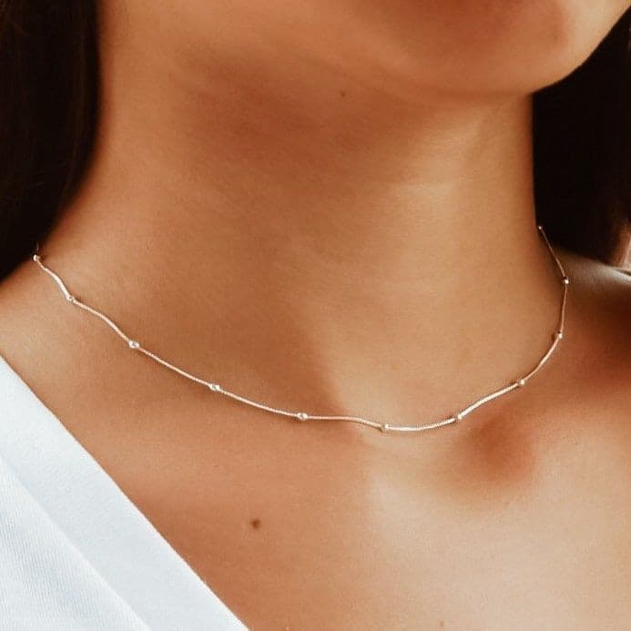 Colar Choker Bolinhas Delicadas Prata925 e Ouro18k
