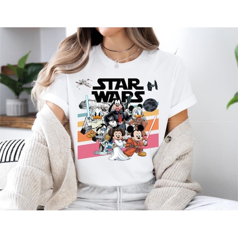 Camiseta Unissex Oversized Plus Size Feminina Masculina Star Wars Mickey And Friends Blusa  Algodão Premium Streetwear E
