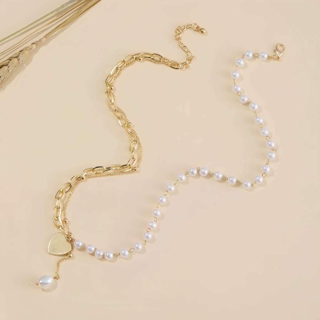Colar Duas Camadas Com Pérolas Pingente Duplo Choker Luxo Cordão Feminino Moda Retrô Vintage Ouro