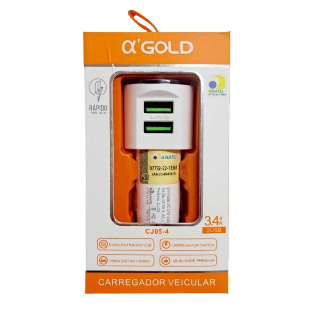 Carregador Veicular Carro Carga Rápida 2 Usb CJ05-4 Agold 4.1A