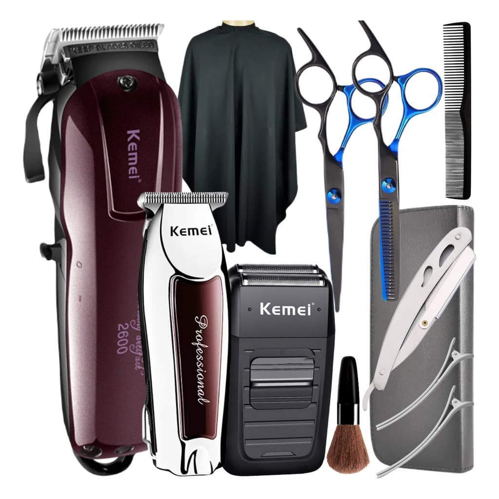 Kit Maquina Corte Cabelo Acabamento Shaver Tesoura Barbeiro
