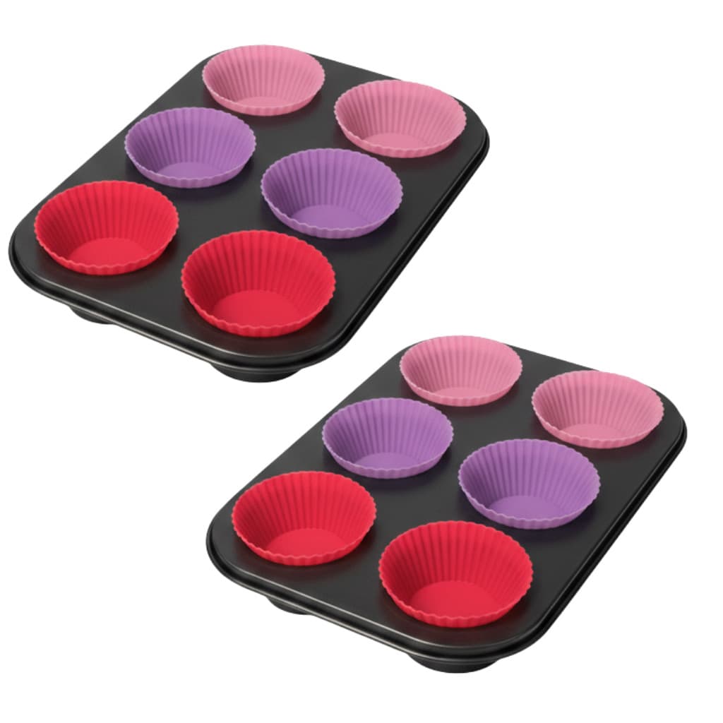 Kit 2 Forma Assadeira 6 Cupcake Empada Antiaderente Não Gruda Grande c/ 12 Forminhas Silicone Pão