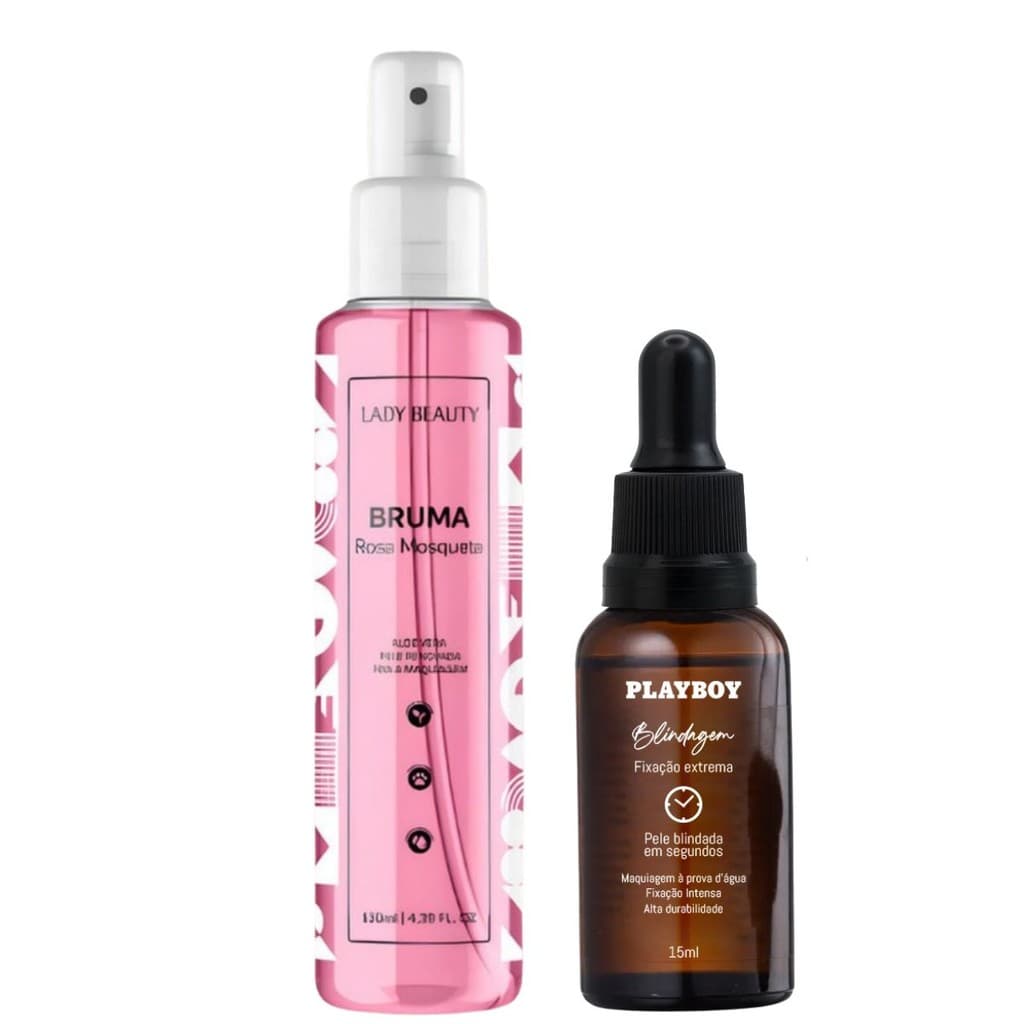 Kit Blindagem Fixação Extrema 15ml Playboy + Bruma Fixadora Rosa Mosqueta 130ml Lady Beauty