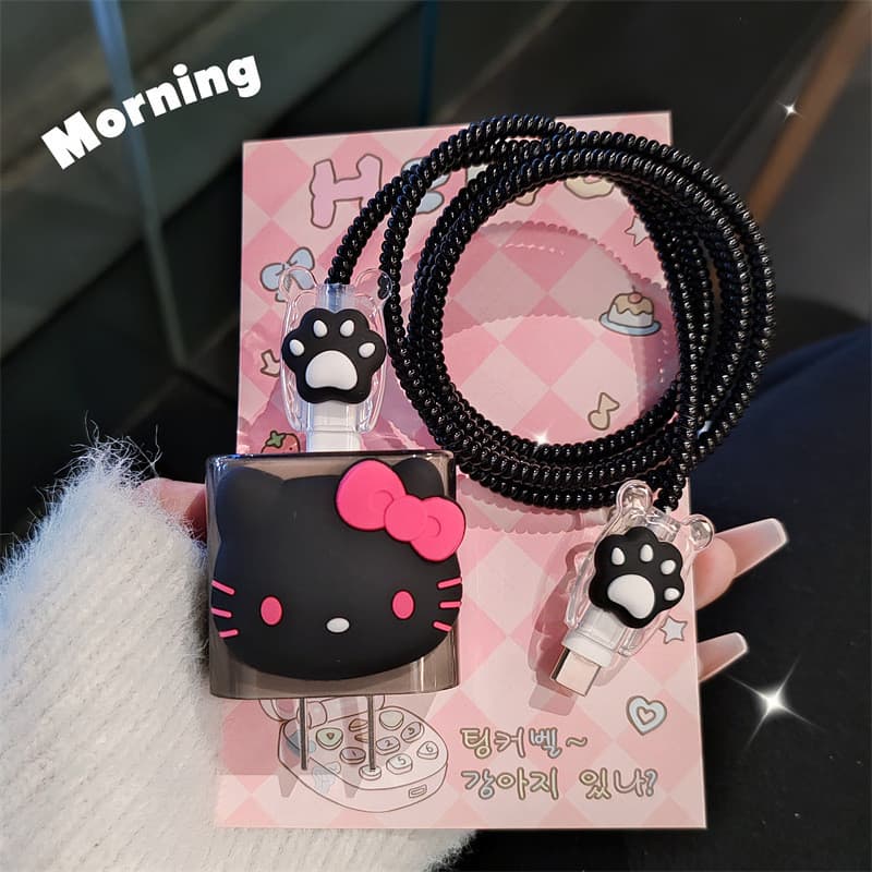Bonito Hello Kt Gato Pata Carregador Cabo Protetor Caso Compatível Para IPhone 17 16 15 14 11 18w 20w Cabeça De Carregam