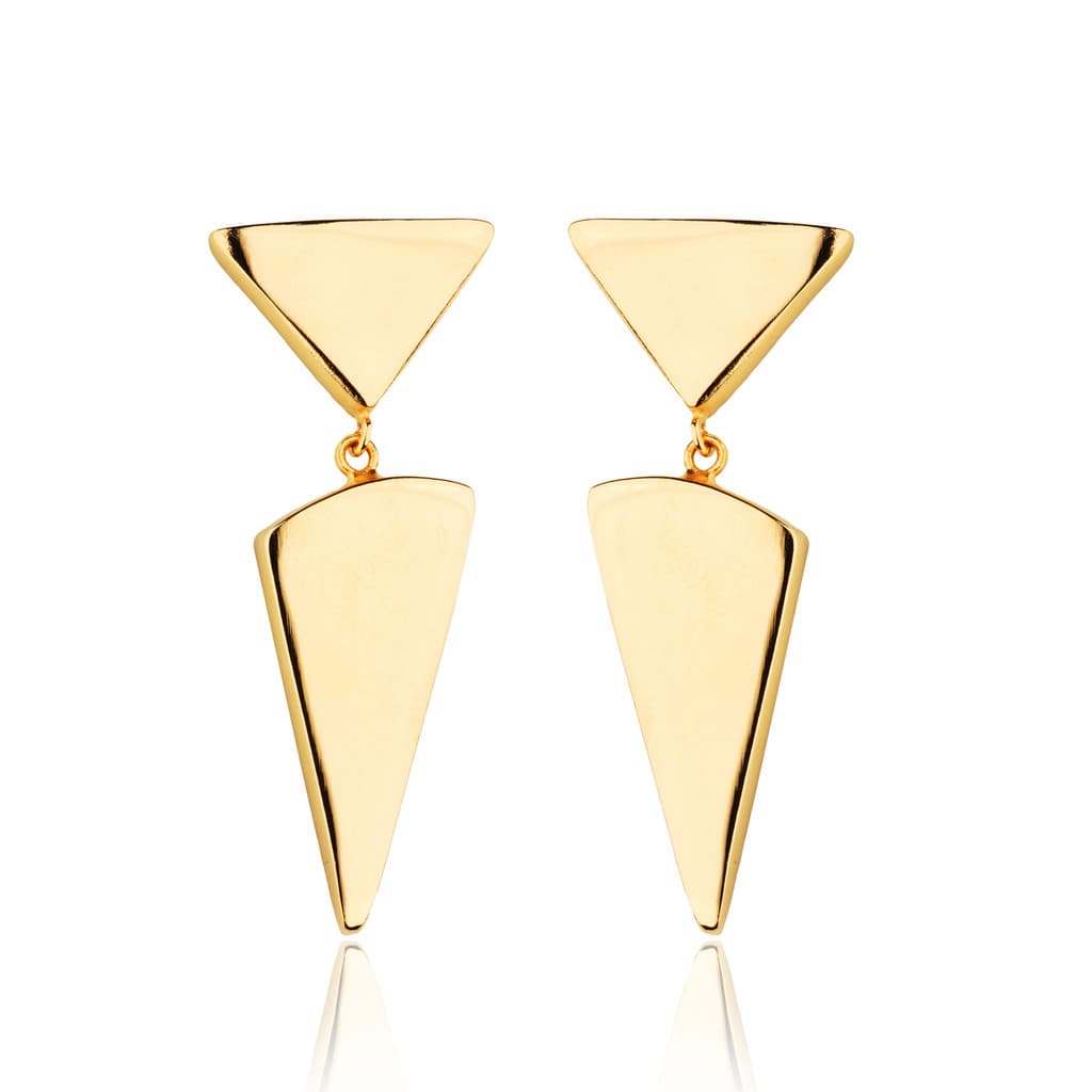 BRINCO BANHADO A OURO 18K TRIÂNGULO DUPLO PAR DE BRINCOS FOLHADO FEMININO JOIAS DE LUXO - HANDORA