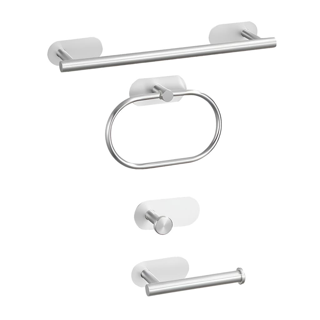 Kit 4 Peças de Banheiro Toalheiro Aço Inox Escovado Sem Furo