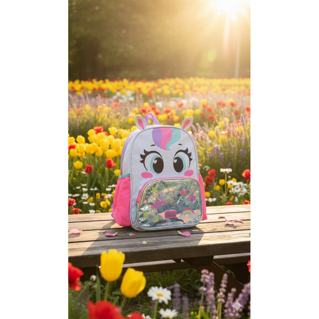 Mochila Infantil Puket Pequena Unicórnio Branco Escolar ou Passeio