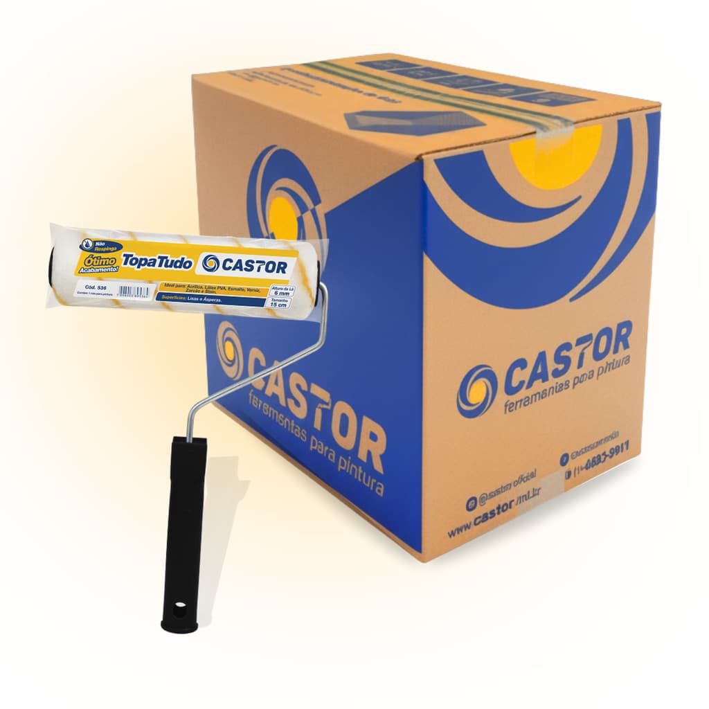 Caixa c/ 12 Rolos para Pintura Lã Topa Tudo 6MMx15CM c/ cabo - Castor