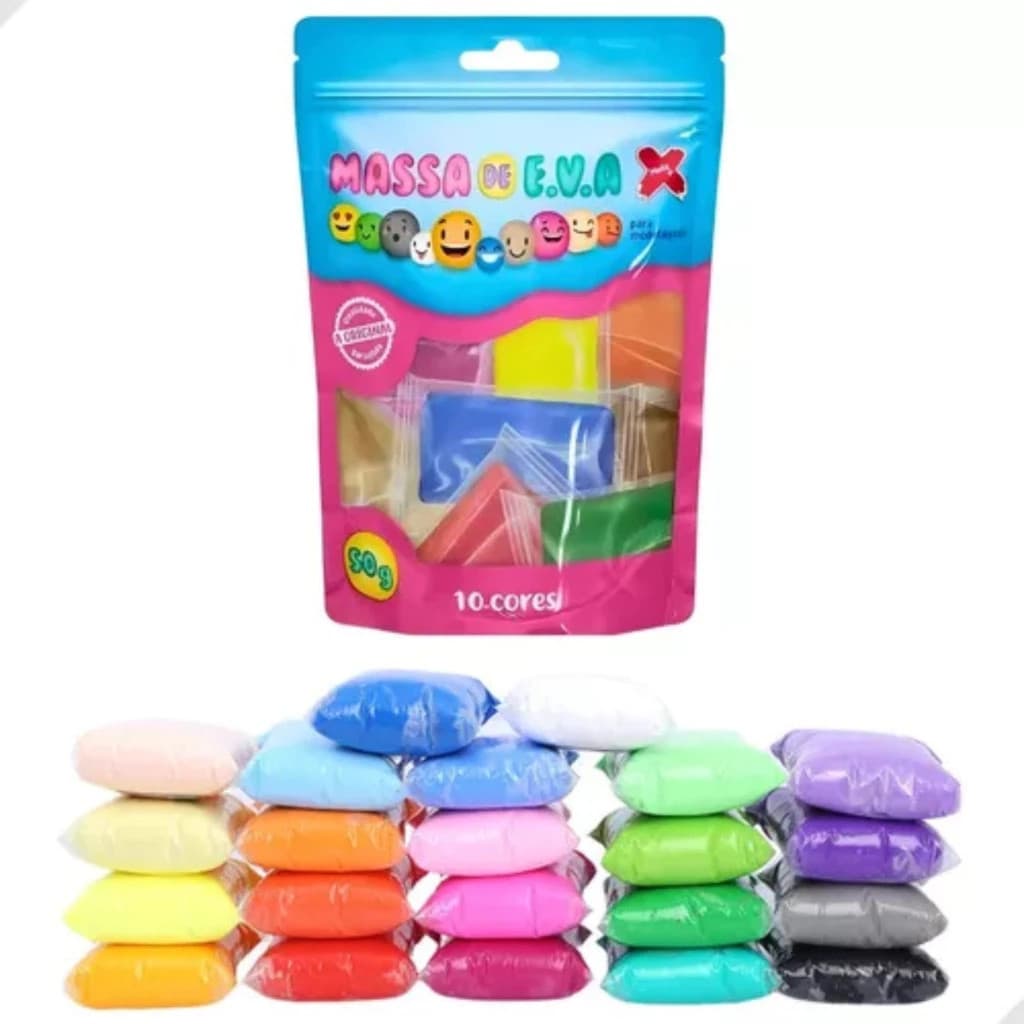 Kit 50 Massa de Modelar EVA Make+ 50g 10 Cores para Decoração Artesanato Infantil Massa Leve