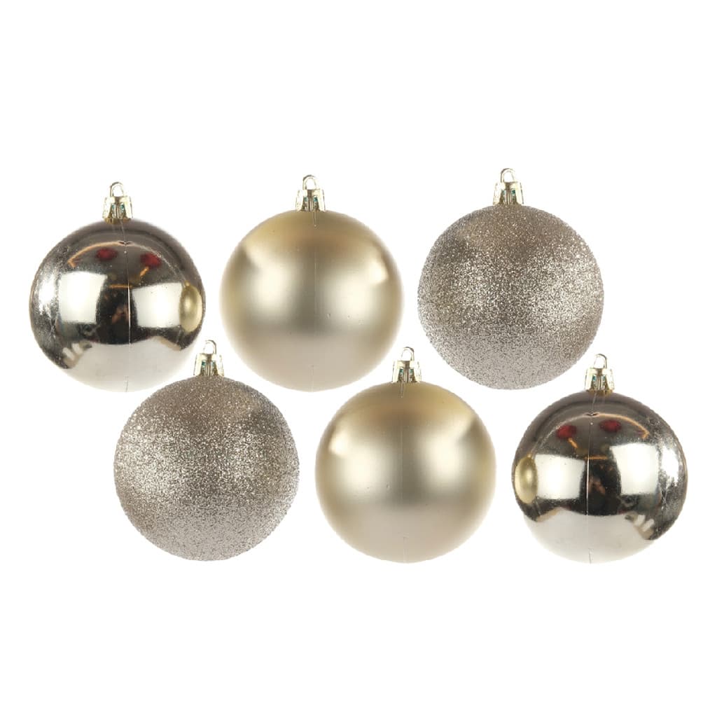 Kit com 6 bolas de natal mista champanhe com glitter para arvore 8cm