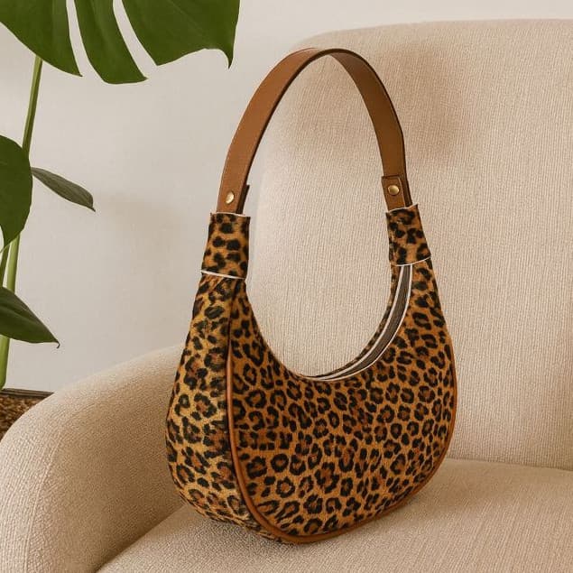 Bolsa Feminina Meia Lua Baguete de Ombro Animal Print Lançamento