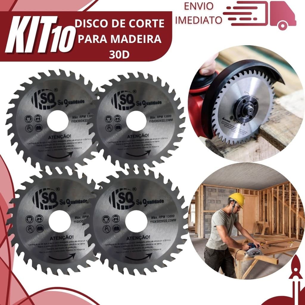 Jogo 10,5 ou 3 Disco de Serra Corte Widea 110x22,23MM 30 Dentes Profissional de Madeira para Cerra Circular