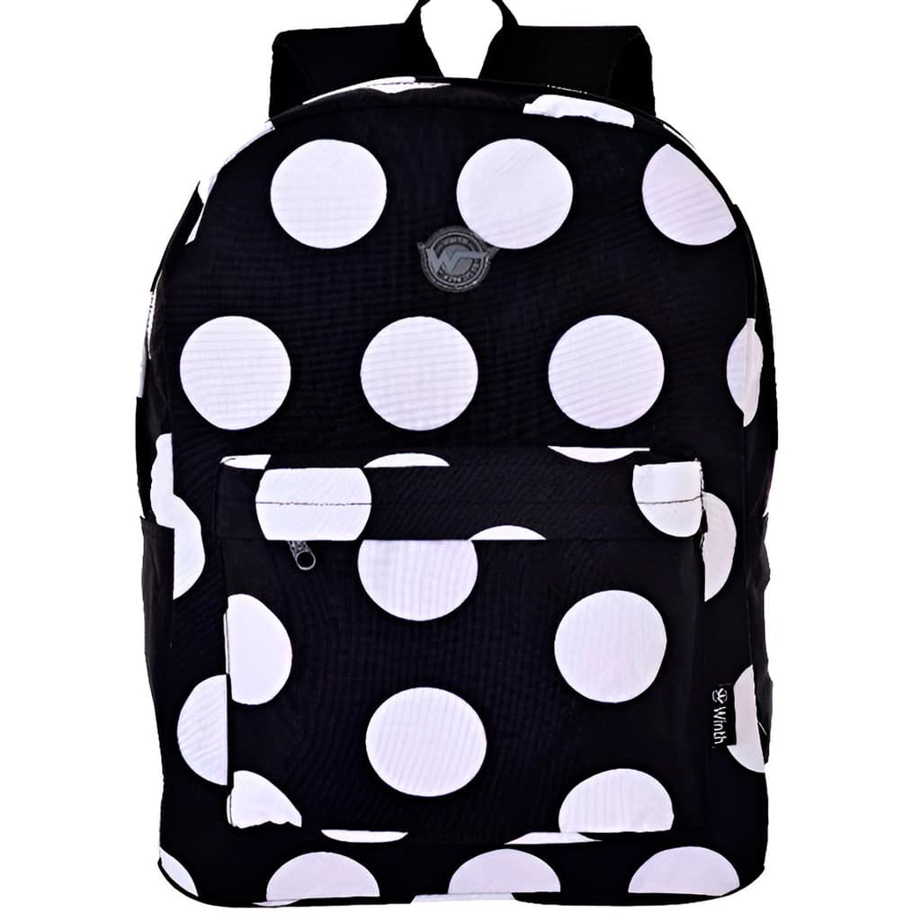 Mochila de Costas Feminina Juvenil Bolinhas Cor Preto