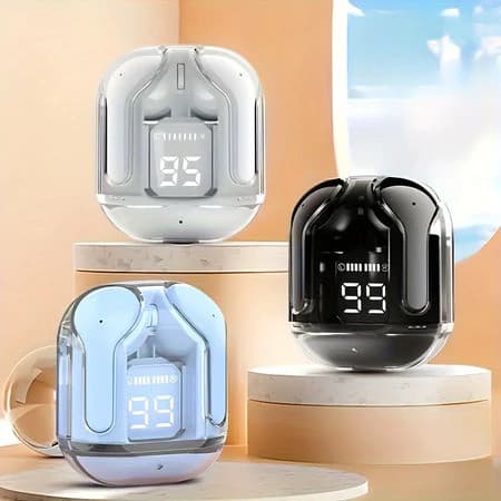 Fones de ouvido intra-auriculares sem fio verdadeiros transparentes e transparentes | Display LED | Bluetooth 5.3 | Jogo