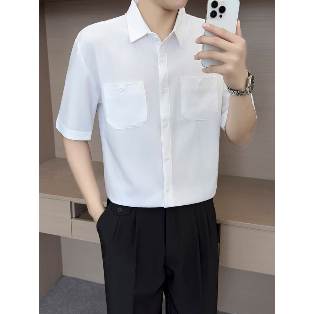 2026 Verão Novo Estilo Camisa Masculina de Manga Curta Japonesa Casual All-Match Street Wear Estilo Hong Kong Bonito Cor