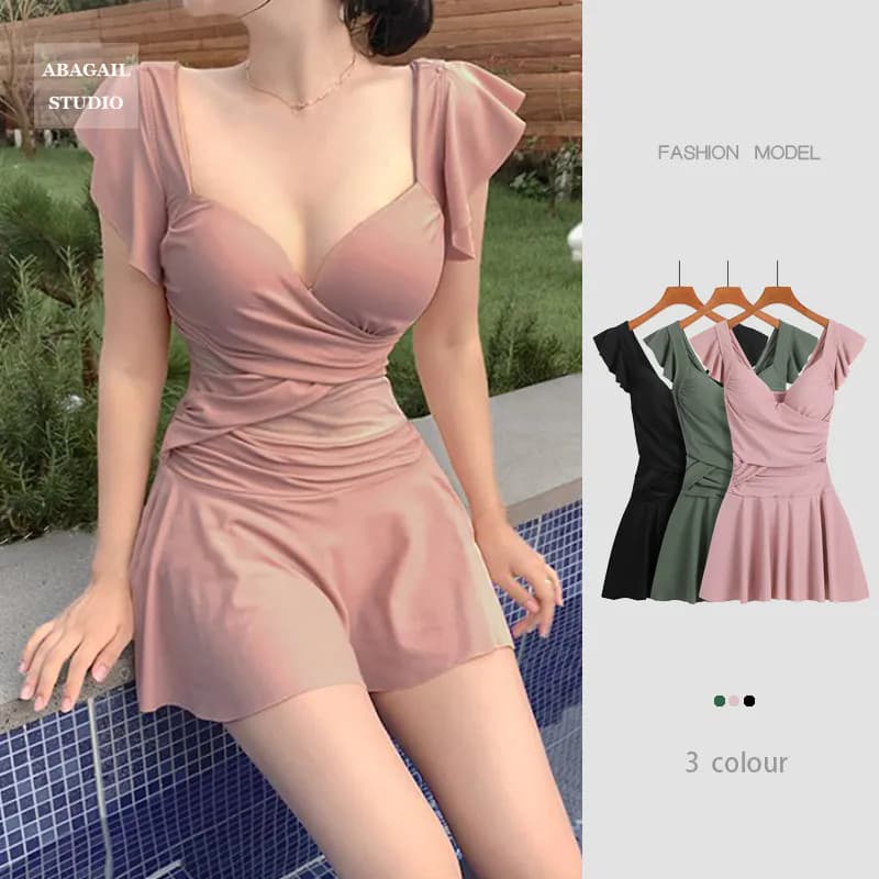 Maiô de uma peça feminino 2024 verão novo estilo puro desejo saia estilo conservador capa barriga mais magro olhar seios