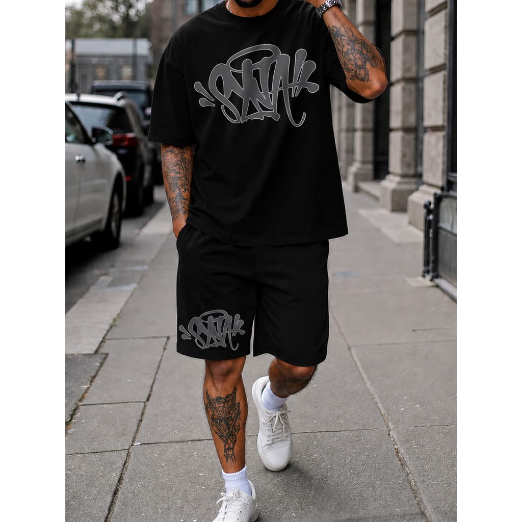 Conjunto Camiseta e Bermuda Moletom Syna Hip Hop World Streetwear Estilo Gringo Premium