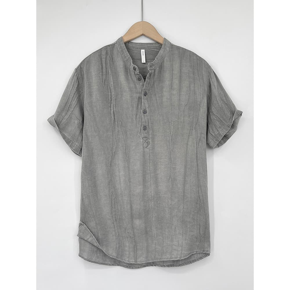 High-End Lyocell Tencel Ramie masculino novo estilo chinês gola alta topo masculino de manga curta camiseta verão fino