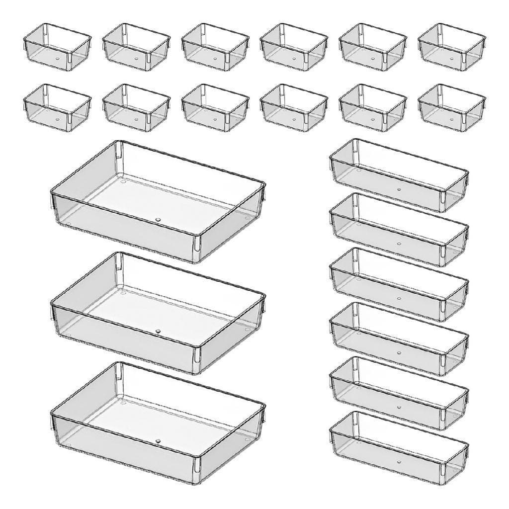Kit 21 Cestos Organizadores Modular de Acrílico Cristal Para Geladeiras Gavetas e Maquiagens