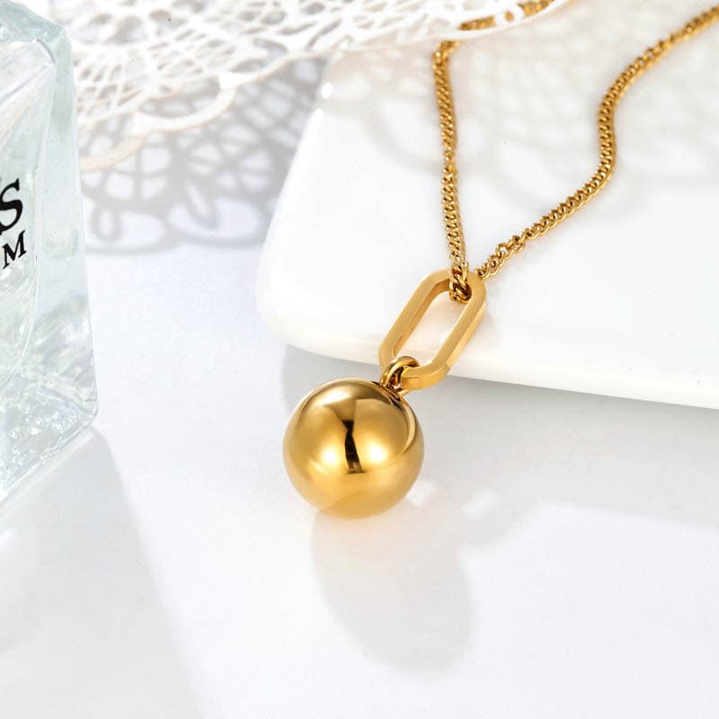 Nicho Minimalista Bola Pingente Longo Camisola Corrente Colorfast Ti Aço Feminino Colar