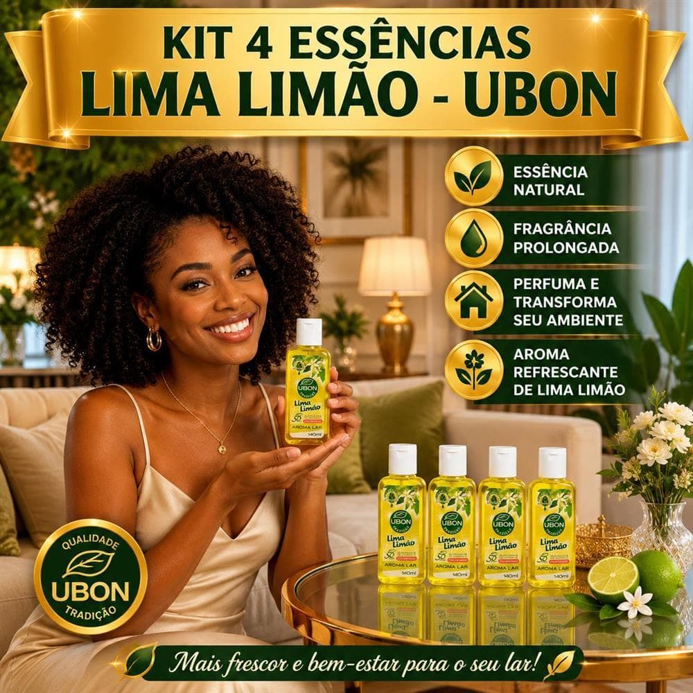 Kit C/04 Essências Concentrada para o Lar e Hotéis Fragancia Lima Limão 140 ml - ubon