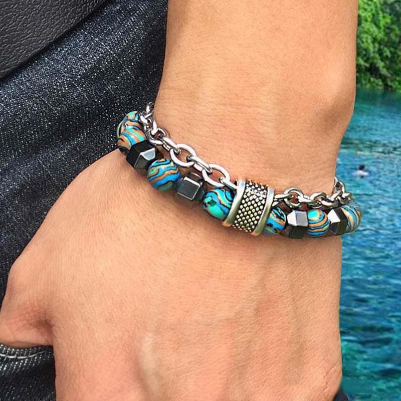 pulseira pulseira masculina Hip hop pulseira europeu americano masculino malaquita pulseira de Metal frisado hip hop 202