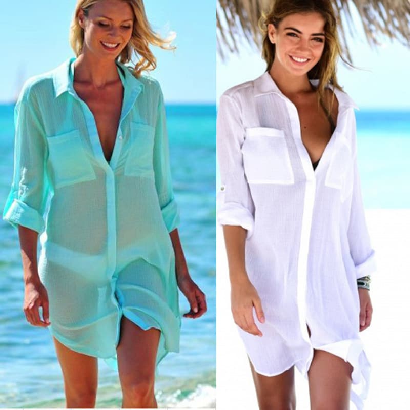 Conjunto de Camisa de Praia Saida para o Verão - Manga Longa Branca Premium OGDO XTPM