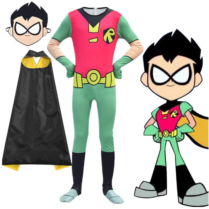 Anime Teen Titans GO! Fantasia de Cosplay do Robin, Traje de Super-Herói de Quadrinhos para Crianças, Macacão Fantasia p