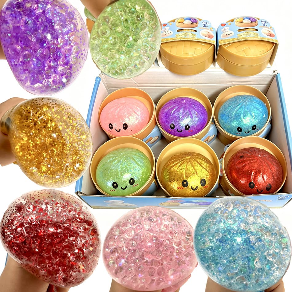 Colorido 7 Estilos Glitter Bolinho Mole Com Caixa Bolinhos Sensorial Squeeze Brinquedo Para Alívio Do Estresse Brinquedo