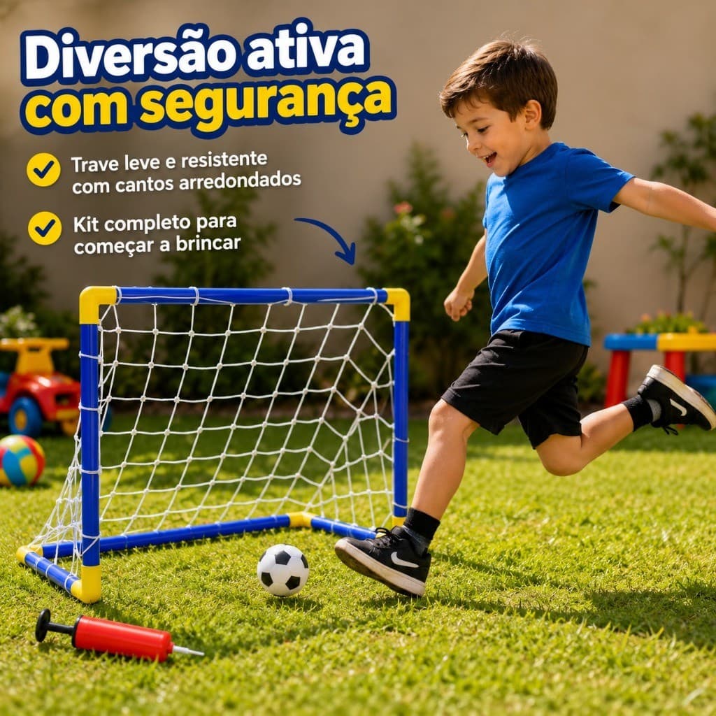 Kit Futebol Infantil Mini Golzinho Trave Infantil + Bola + Bomba