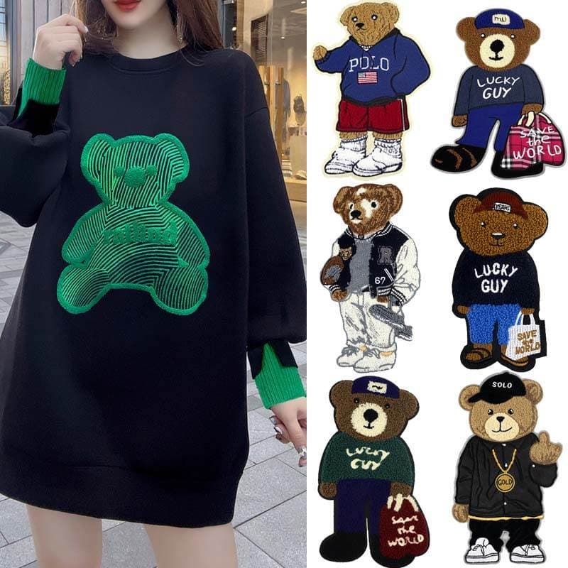 Desenhos animados urso bordado padrão grande remendo acolchoado jaqueta para baixo buraco reparação pano remendo roupas