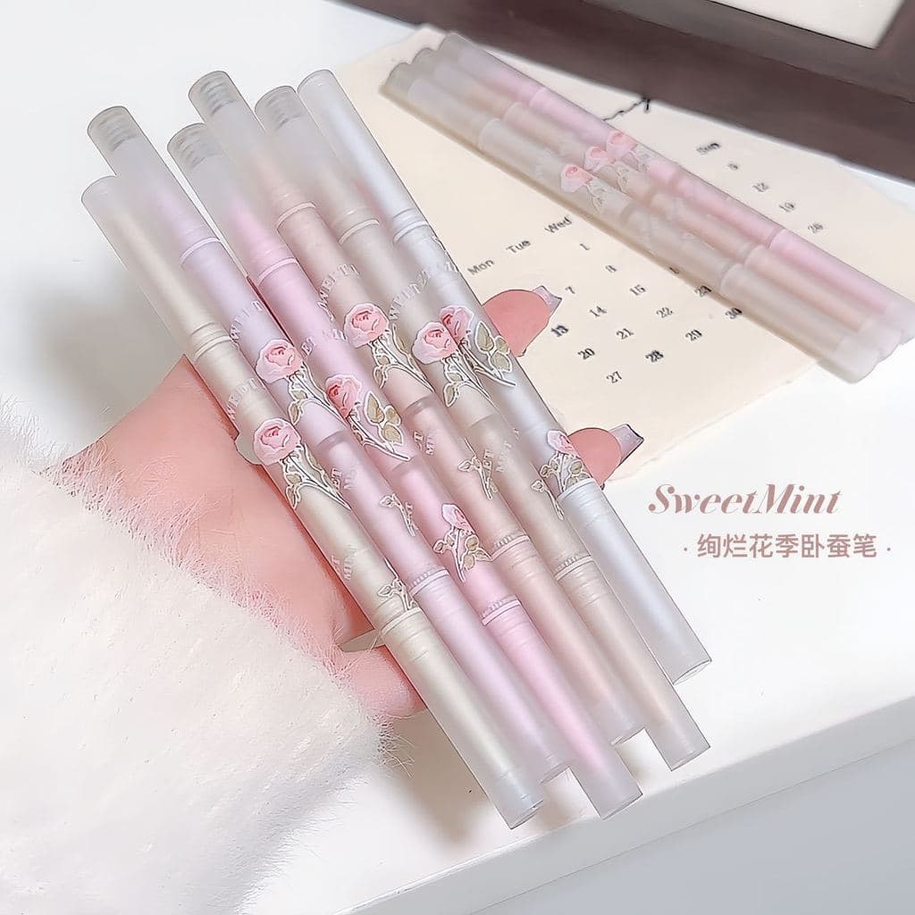 SWEETMINT Linda temporada de flores Caneta de bicho-da-seda de duas cabeças destacando iluminando dois em um à prova d'á
