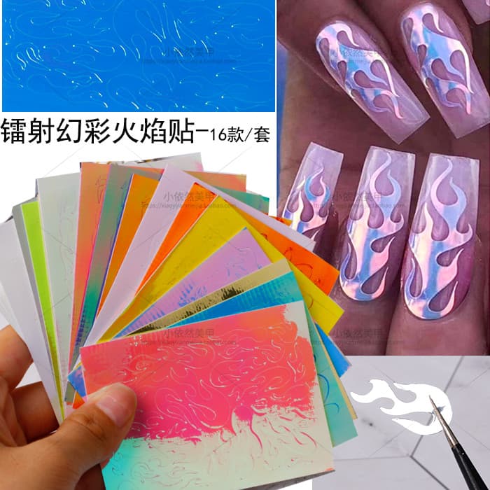 Adesivos de unhas Manicure chama adesivos Laser fantasma cor chama decalques de unhas estilo fino adesivo diretamente ad